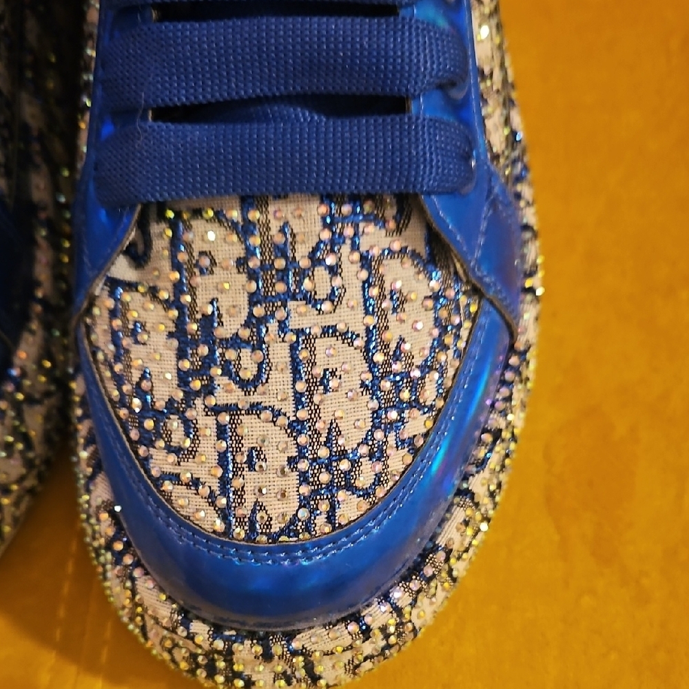 Christian Dior Like Royal Blue Patterned Lace-Up Sneakerswith CD logo - Picture 5 of 7